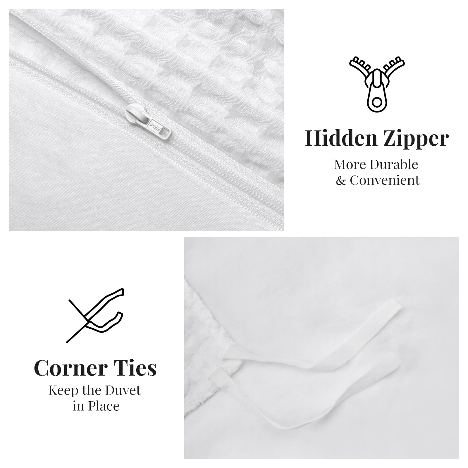 WARMDERN Juego de funda de edredón de microfibra blanca con tejido gofre, tamaño King, funda de edredón suave y transpirable, juego de ropa de cama de 3 piezas con textura para todas las estaciones