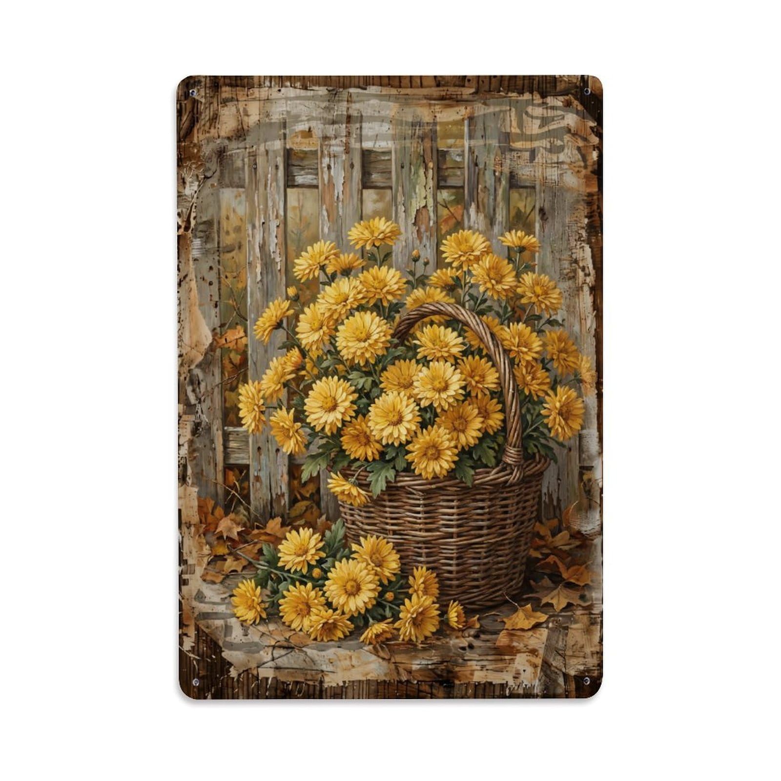 Chrysanthemum Garden Autumn Flowers Countryside Yellow Vintage Metal Tin Sign Plaque Wall Decor for Cafe, Club, Garden Metal Poster 8x12Inch