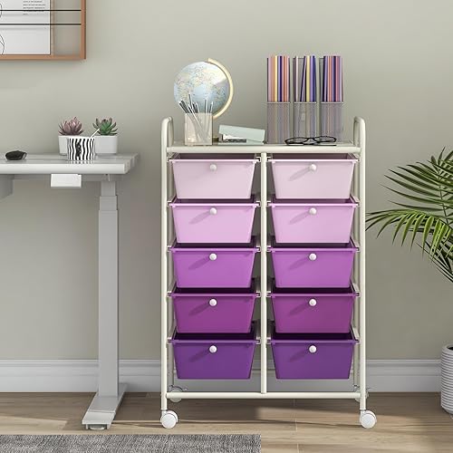 Vista 103 de Giantex - Carrito rodante, 10 cajones, organizador para aula, carrito de almacenamiento con ruedas para útiles escolares, de oficina, hogar, Negro