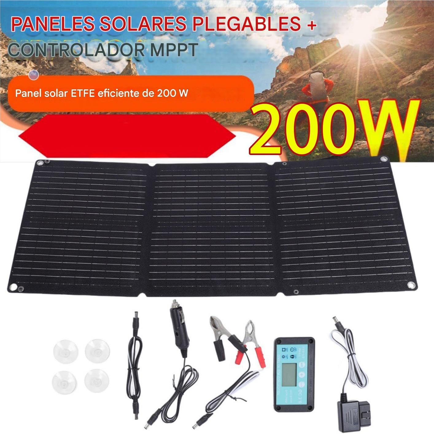 Cargador Solar De Batería De Automóviles, Cargador De Automóvil Solar | Generador De Baterías De Panel Solar De 200W,Mantenedor Automático Flexible Plegable Impermeable Para Viajar, Vehículos, Botes,