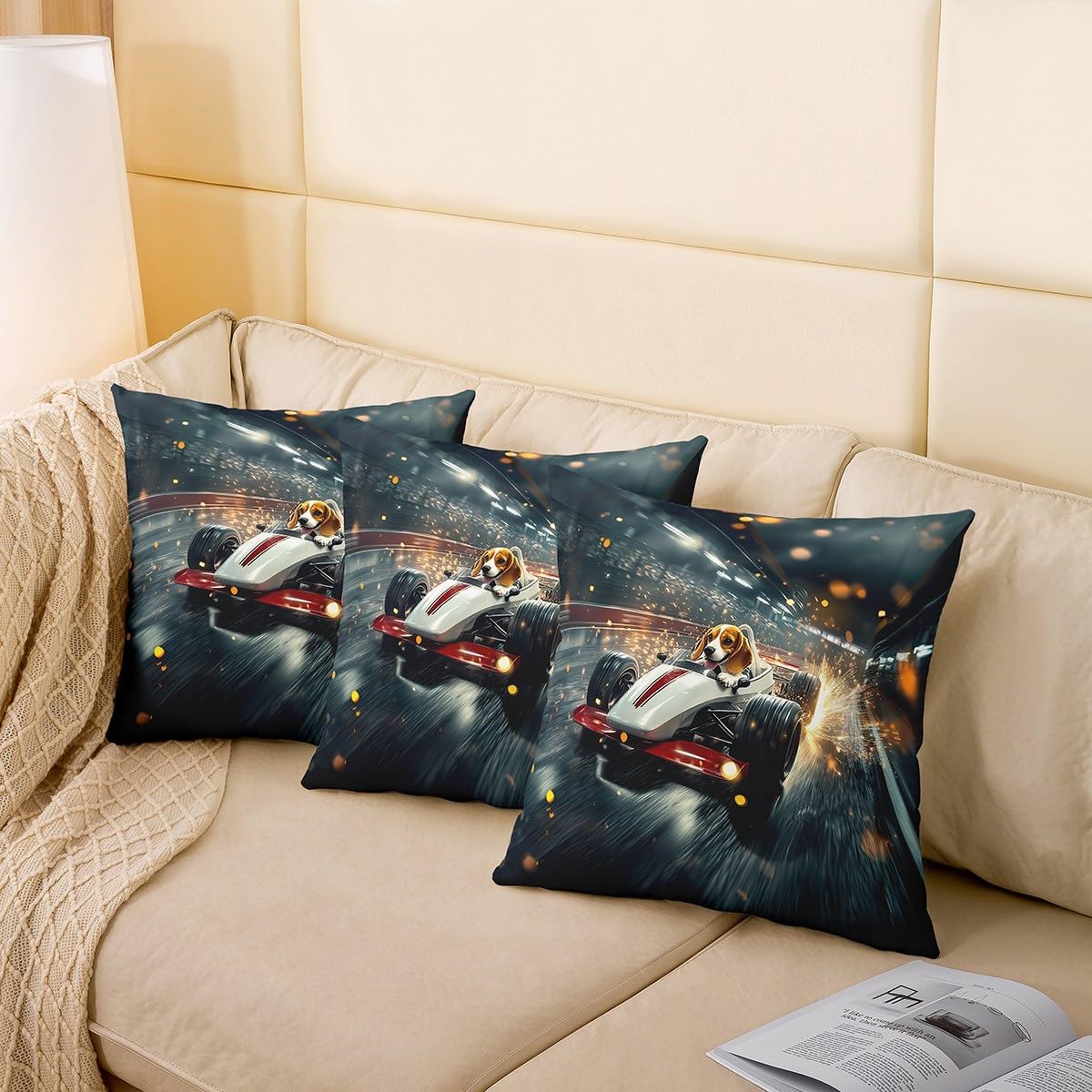 Racing Dog Throw Pillow Cover Pack of 1,Race Car Pillowcases for Kids Boys Teens,Extreme Sport Gaming Cushion Cover Modern Funny Living Room Sofa Bed Decor,16" Lx16 W image 4