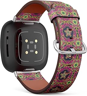 CJBROES Replacement Leather Watch Band, Compatible with Fitbit Versa 3 and Fitbit Sense of Wristband Bracelet Accessory - Multicolored Repeating