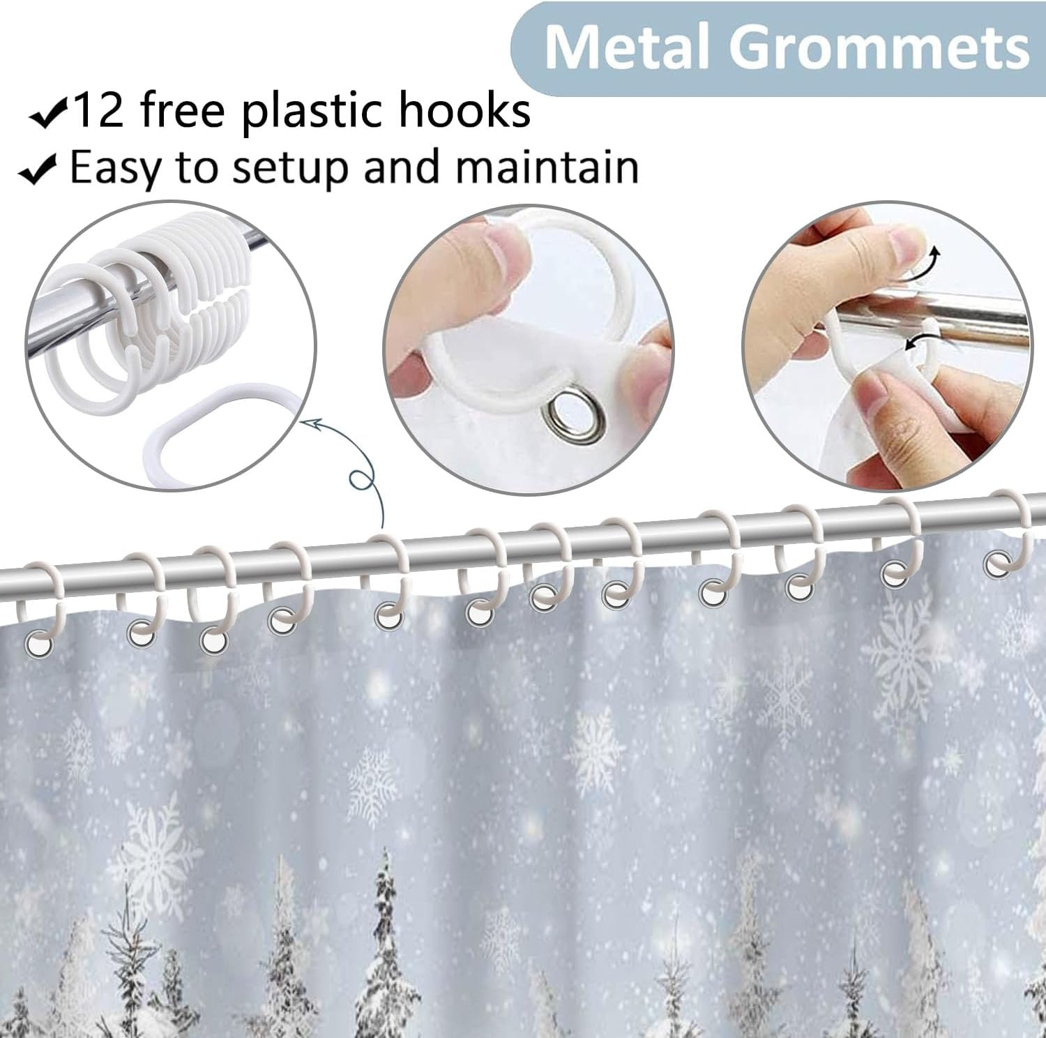Winter Forest Shower Curtain Christmas Red House Deer Bathroom Curtain Set Snowy Pine Trees Winter Landscape Polyester Fabric Bathtub Decor with 12 Hooks 72 x 72 Inch