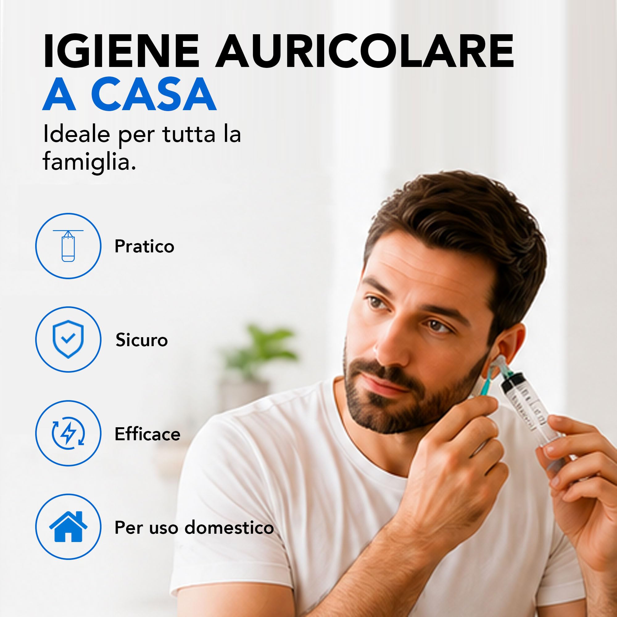 ALL4US® - Kit Pulizia Orecchie con Siringa Auricolare 60 ml, 4 Punte Morbide a Cono, Sistema per Lavaggio Orecchie e Rimozione Cerume, Kit Irrigazione Auricolare per Uso Domestico