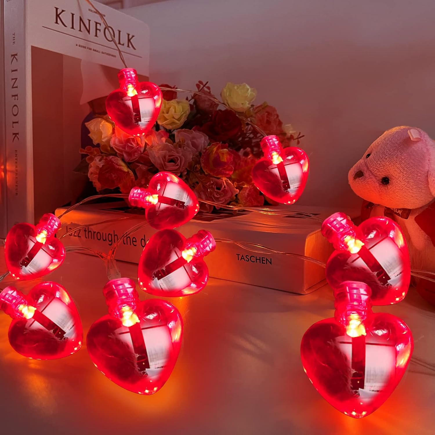 [ 8 Modes & Timer ] Valentine's Day String Lights Decorations, 8.2 FT 20 LED 3D Red Heart Shaped Battery Operated Valentine's Day Decor for Indoor Home Bedroom Wedding Anniversary Party Supplies