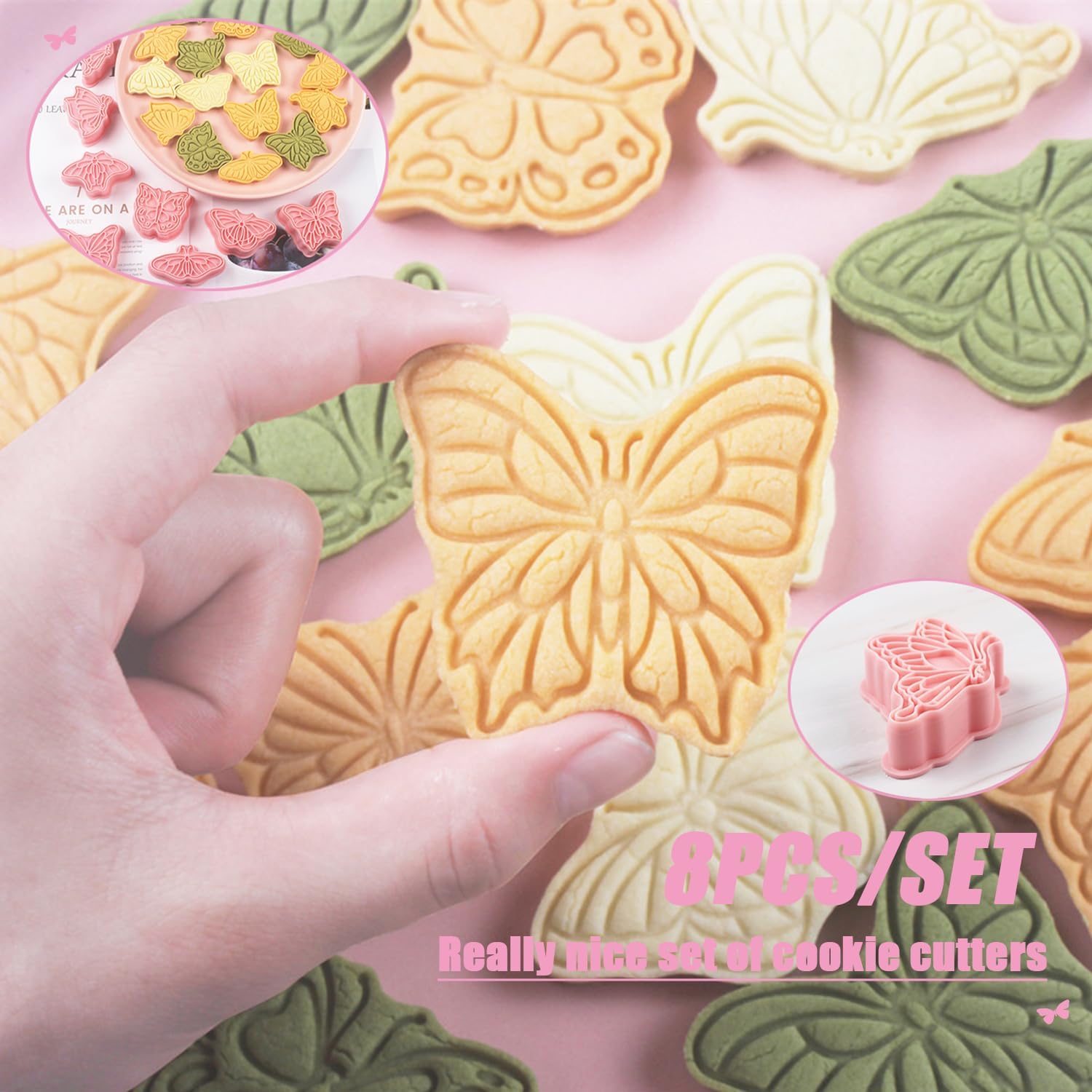 Butterfly Cookie Cutters 8 Pcs Plastic Biscuit Cutter Set 3D Pressable Cake Baking Fondant Embosser Stamps for Party Decoration Pastry Tools (F8) - Image 6