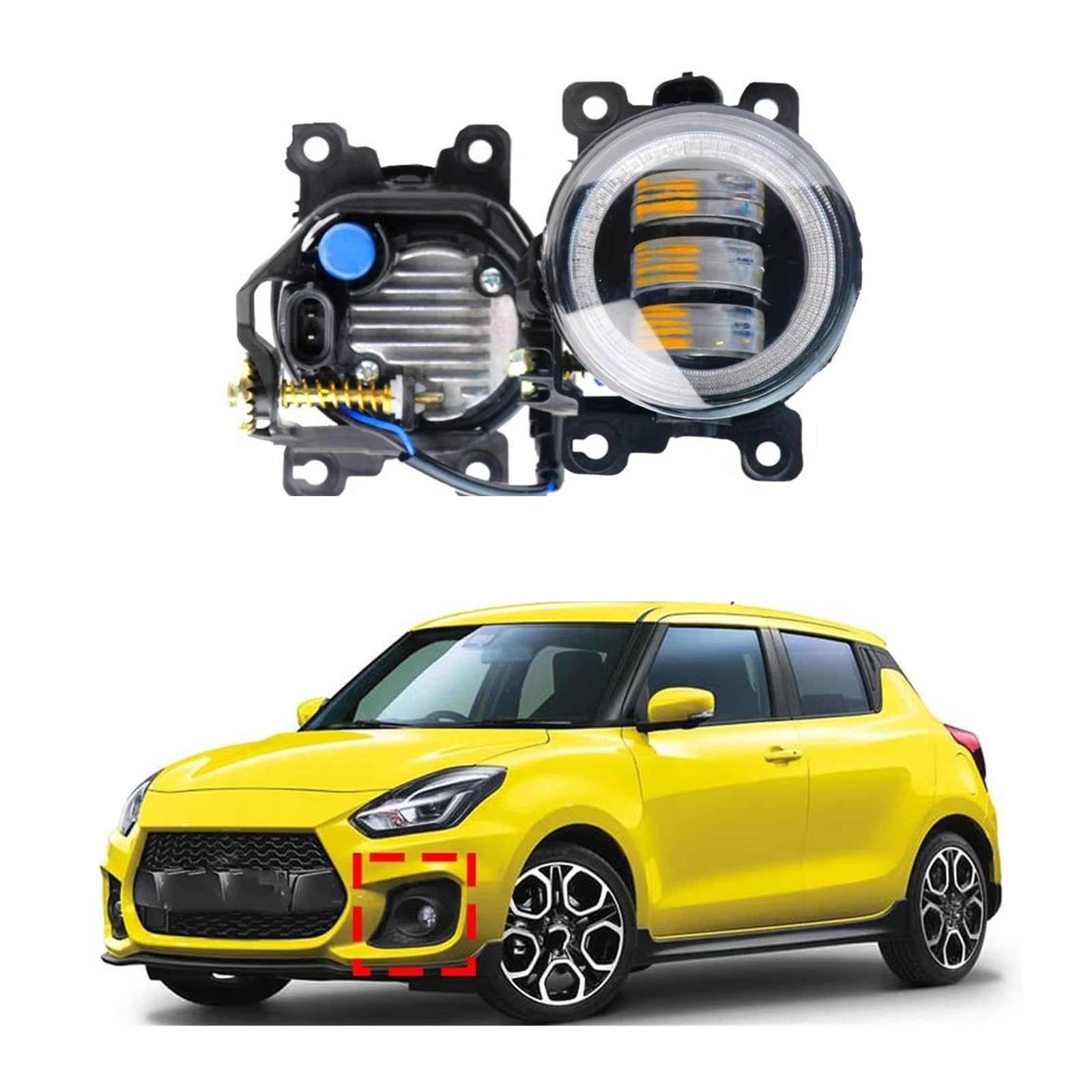 Genérico 2 Piezas Para Suzuki Para Swift Para Sport 07-20 30W 6000LM LED Antiniebla Angel Eye Diurna H11 Canbus Conjunto Lámpara Delantera DRL Faros Antiniebla