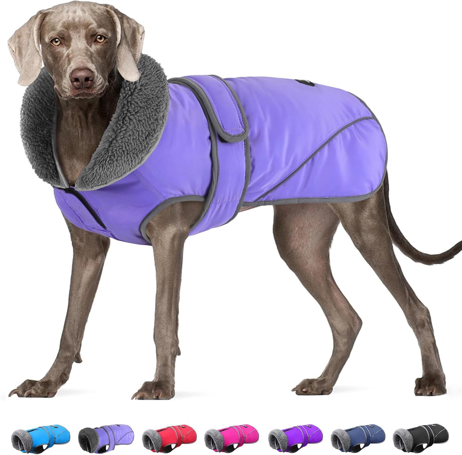 Dogcheer Dog Coat, Christmas Dog Jacket Waterproof Puppy Winter Coat for Cold Weather, Reflective Pet Snow Jacket Warm Turtleneck Fleece Sweater for Small Medium Large Dogs - Taro Purple, 2XL