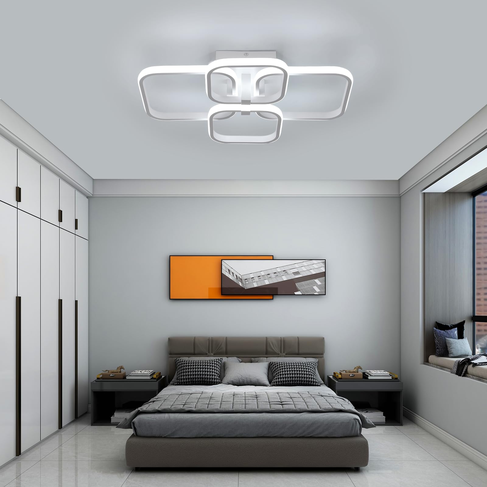 Comely 48W Lámpara de Techo LED, 4 Cuadrado Geometría 5400LM Plafón Moderno | Blanco Luz LED Techo con Mando a Distancia 3000K-6500K para Dormitorio