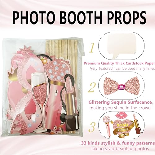 Miniatura 4 de Decoración de cumpleaños número 40, 30 piezas de accesorios para cabina de fotos de cumpleaños de 40 años, marco inflable de cabina de fotos