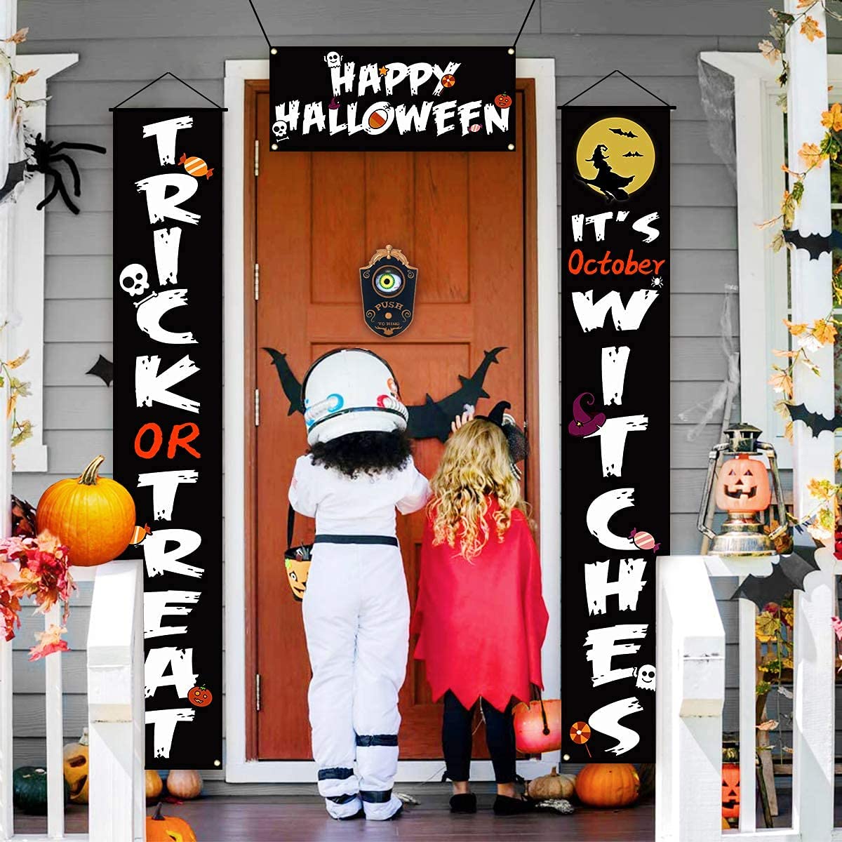 Dzwonek do drzwi, straszny dzwonek do drzwi, Halloween, animowana gałka oczna ze spooky dźwiękami, rekwizyt na Halloween