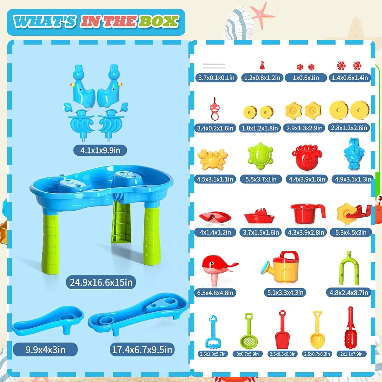 Sand Water Table, Toddlers Sensory Play Table Rain Showers Play Table Toy for Summer Beach Kids 2+