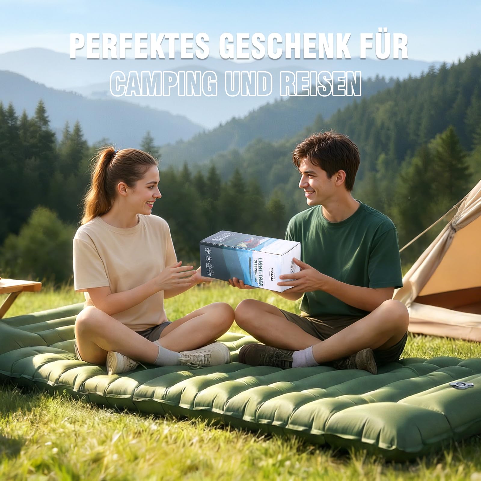 Elegear Isomatte Camping, 14CM Verdicktes Aufblasbare Luftmatratze mit Fußpumpe, Strapazierfähiges 50D-Nylon + TPU Tragbar Kompakt Wasserdicht Schlafmatte für Camping Wandern Trekking Backpacking