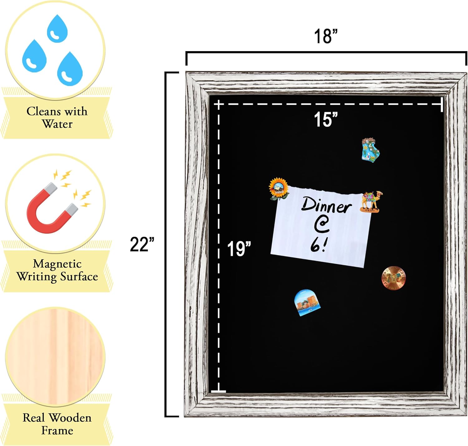 18x22 Rustic White Chalkboard Sign with 8 Liquid Chalk Markers, Magnetic Menu Board for Kitchen & Countertop – Features Magnetic Stand Attachment