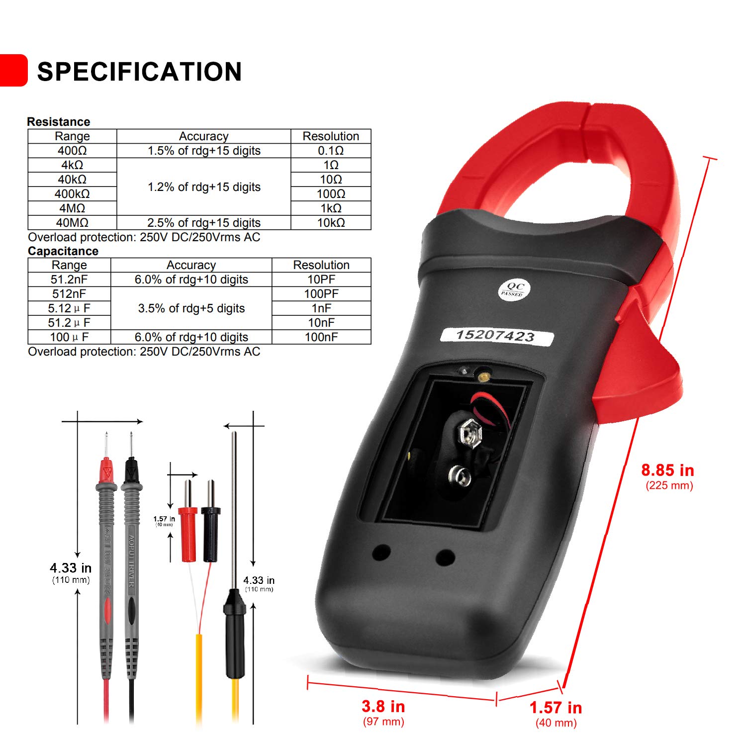 Clamp Meter AP-570N TRMS 6000 Counts Strommesszange AC DC-Strommesszange mit automatischer Reichweite, Widerstand, Kappe, Hz, Einschaltdauer, Temperatur, Einschaltstromtest