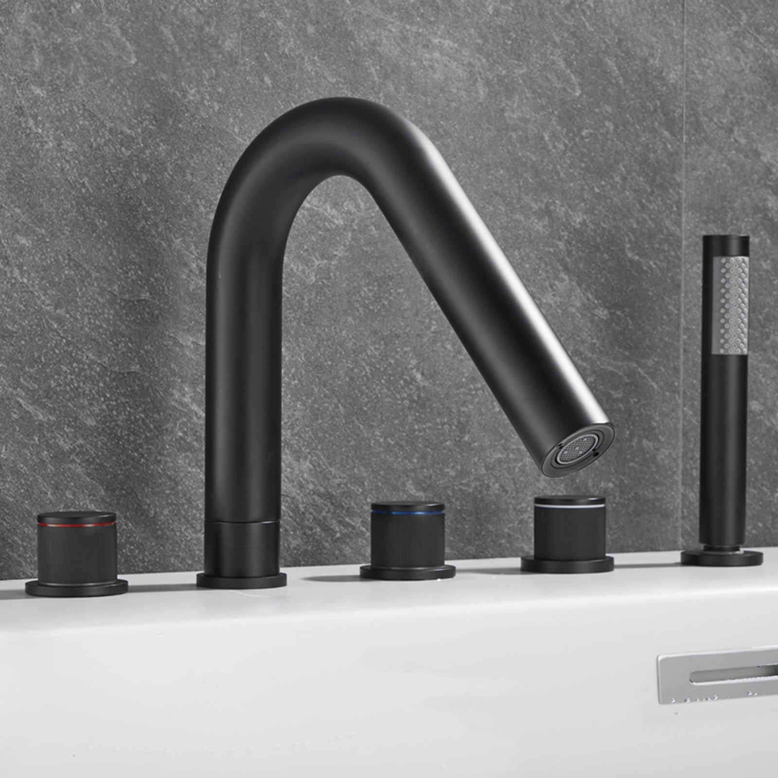 Ensemble de robinetterie 5 trous haut de gamme coloris gris avec mitigeur pivotant