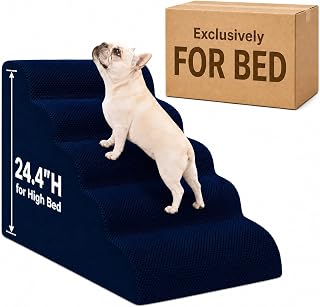 Dog Ramp for Bed,Pet Ramp for High Bed,Dog Stairs for Small & Medium Dogs,Curved Non-Slip Ladder for Older Dogs & Cats,24.4" H,5-Step（Blue）