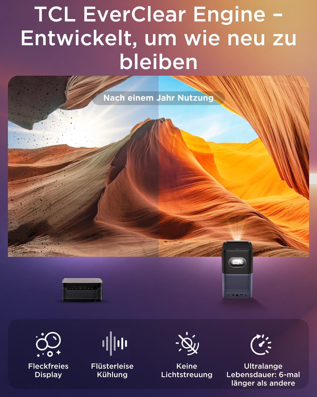 TCL A1s Beamer 4K Full HD, Google TV, 600 ISO Lumen, Autofokus, 6D Trapezkorrektur, Bluetooth, WiFi, Heimkino