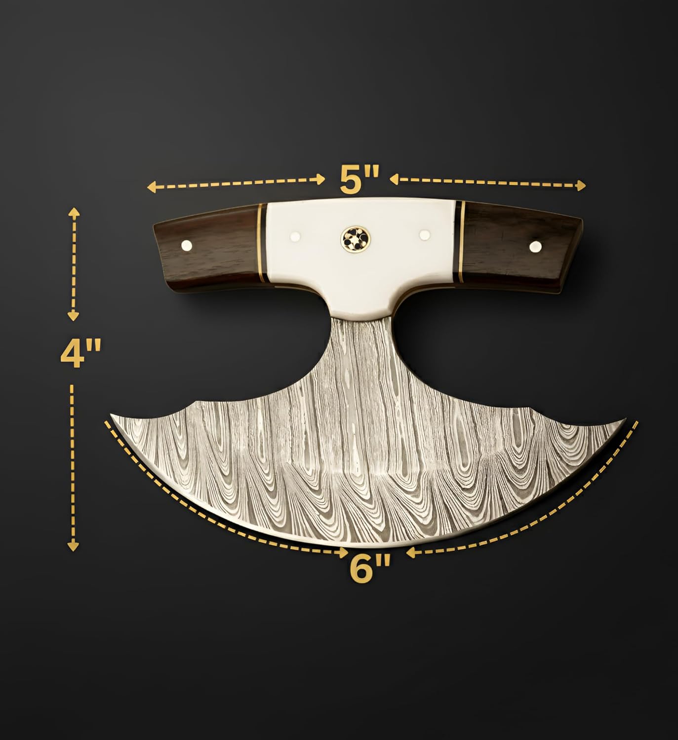 Custom Handmade Damascus Steel Ulu Knife, Alaskan Ulu with Leather Sheath, Multi-Purpose Alaska Knife for Pizza Cutting, Chopping, Rocking, Mincing & Slicing, Rosewood & Resin Handle