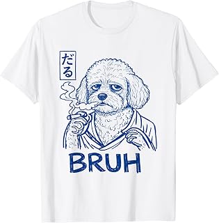 Funny Toy Poodle Bruh Japanese Text Anime Line Art Ironic T-Shirt