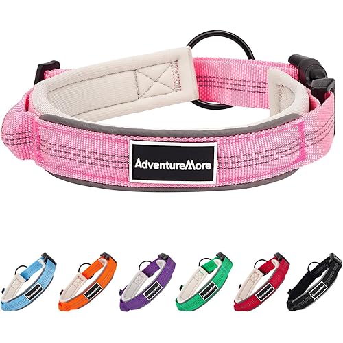 AdventureMore Dog Collar for Small Medium Large- Soft Neoprene Padded Heavy Duty Nylon Quick Release Buckle Adjustable Reflective Safe Girl Boy Dog Collars X-Small Pink