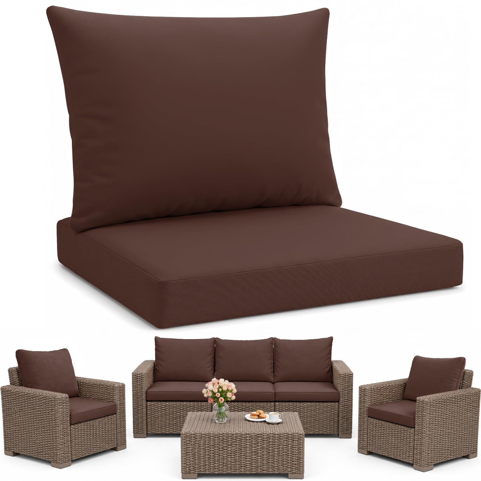 Replacement Seat Cushion Pads for Keter Allibert California Rattan Outdoor Furniture - 1,2 or 3 Seater Water Resistant Rattan Patio Set Sofa Cushions Pads (Brown, 2 Seater - 4 Pieces)