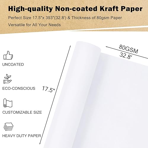 Miniatura 2 de RUSPEPA Rollo de papel de regalo de estraza blanco, 17.5 x 393 pulgadas (32.8 pies), papel de regalo de arte blanco reciclable para envolver