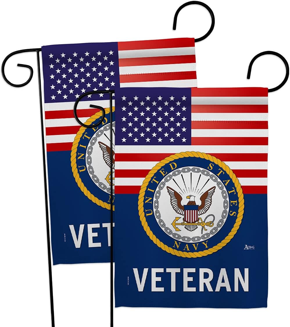 US Navy Veteran Garden Flag - 2pcs Pack Armed Forces USN Seabee United State American Military Retire Official - House Decoration Banner Small Yard Gift Double-Sided Made in USA 13 X 18.5