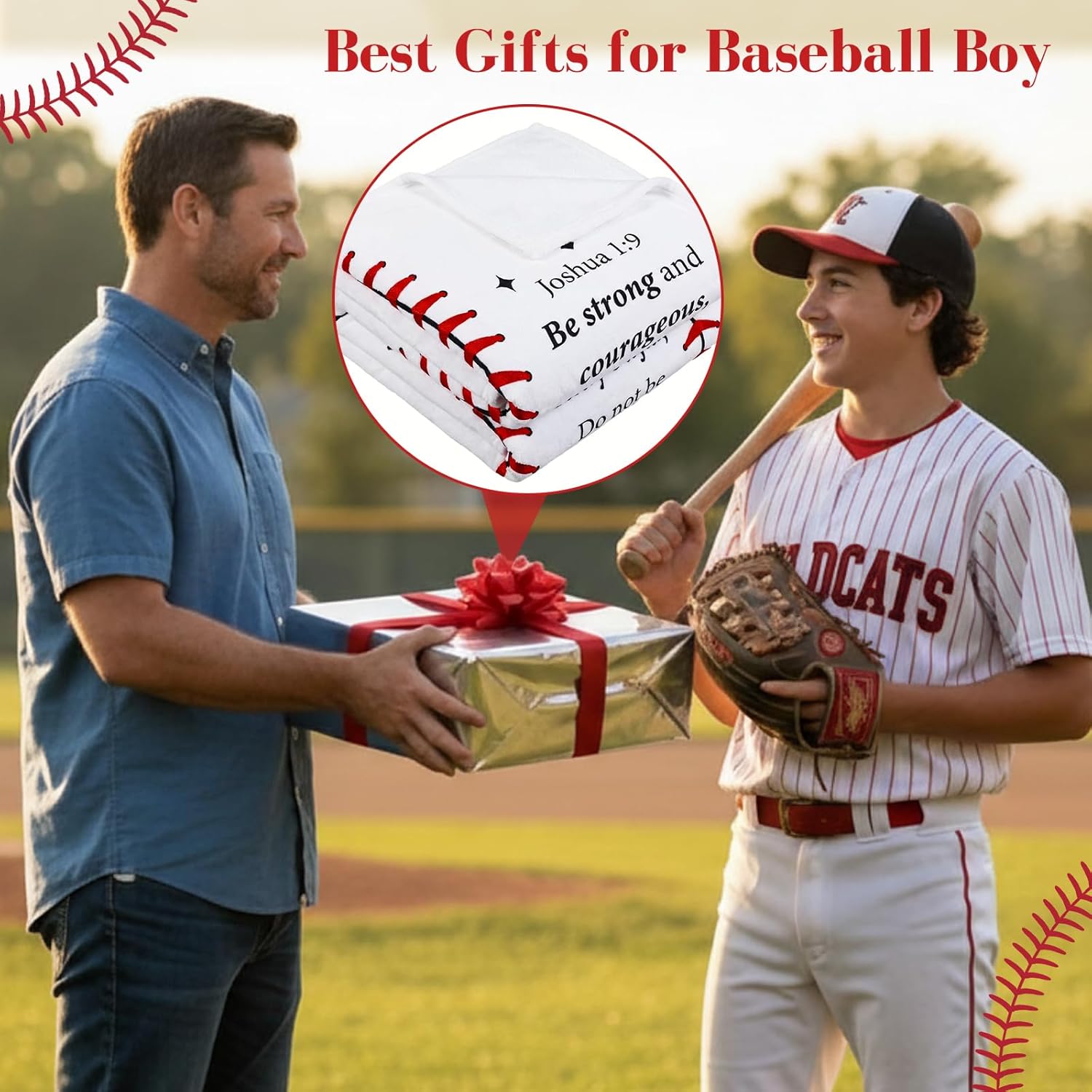 Redbaker Baseball Blanket Gifts, 60" Christian Round Soft Blanket Baseball Players Lovers Present for Baptism Catholic Religious First Communion Confirmation