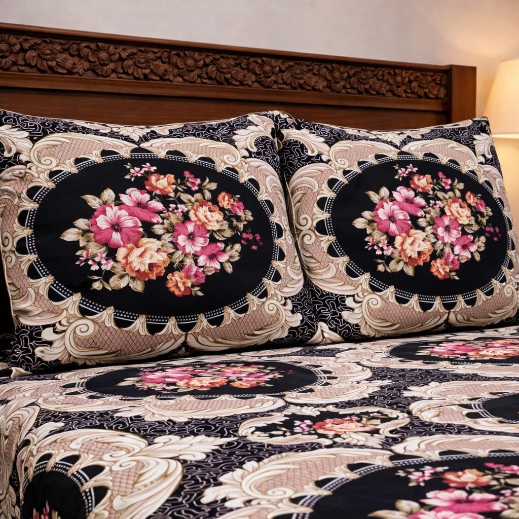 3D Printed 144 Tc Microfiber Double Bedsheet with 2 King Size Pillow Covers Breathable | Wrinklfree | Summer | Topsheet (90 x 90 Inches) (Navy Blue)-image-44