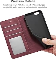 Vista 6 de QLTYPRI Funda para iPhone 6 Plus/6S Plus, cubierta de piel PU con tarjetero, funda tipo billetera con solapa magnética y a prueba de golpes - Vino