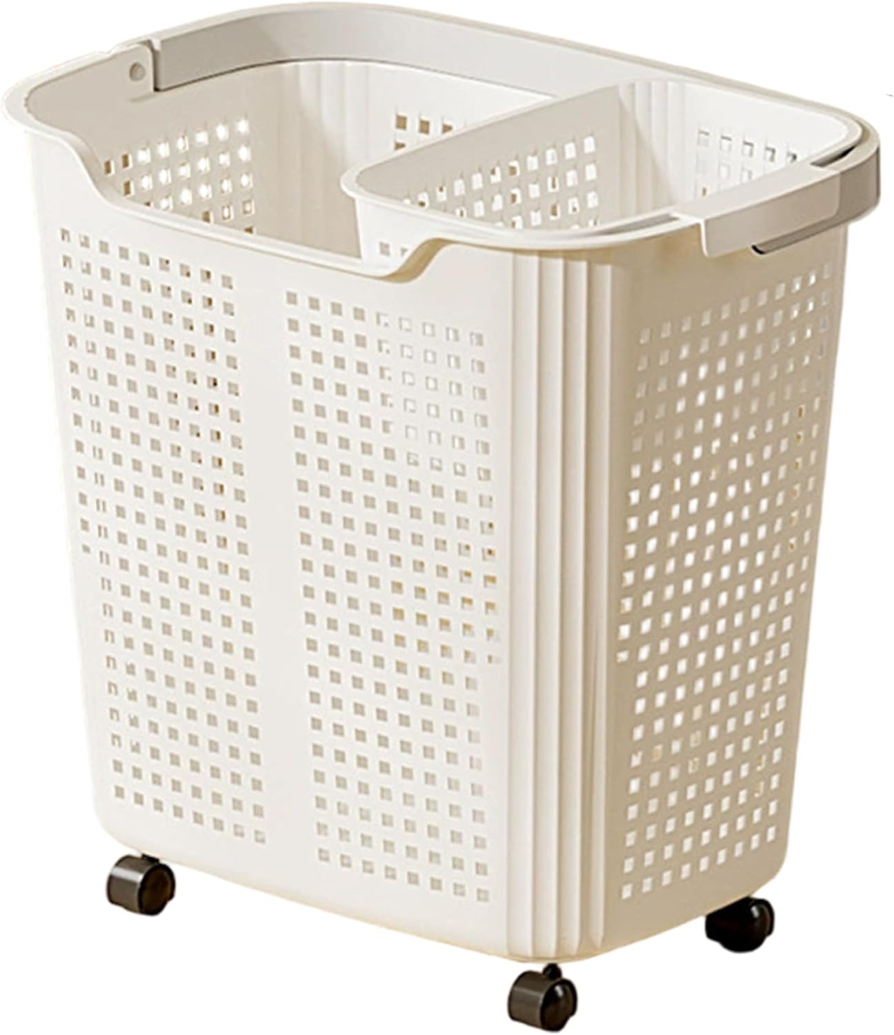 2PCS Rolling Laundry Basket With Wheels & Handle, Ventilated Plastic Laundry Hamper With Wheels for Bathroom, White..
