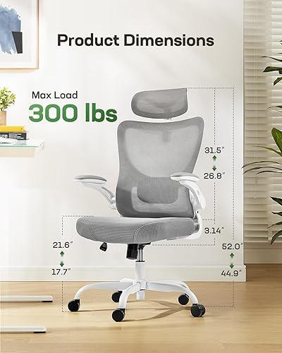 Miniatura 2 de Marsail - Silla ergonómica de oficina - Silla de escritorio con respaldo alto de malla y soporte lumbar ajustable, silla giratoria con ruedas,