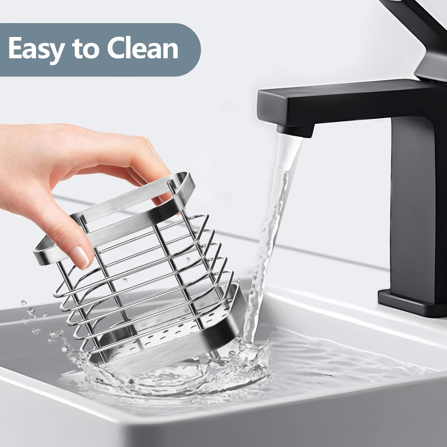 Utensil Holder, Stainless Steel Utensil Drying Rack for Kitchen Counter, Silverware Cutlery Flatware Holder Forks, Knives, Spoons, Chopsticks Organizer (Silver) - Image 3