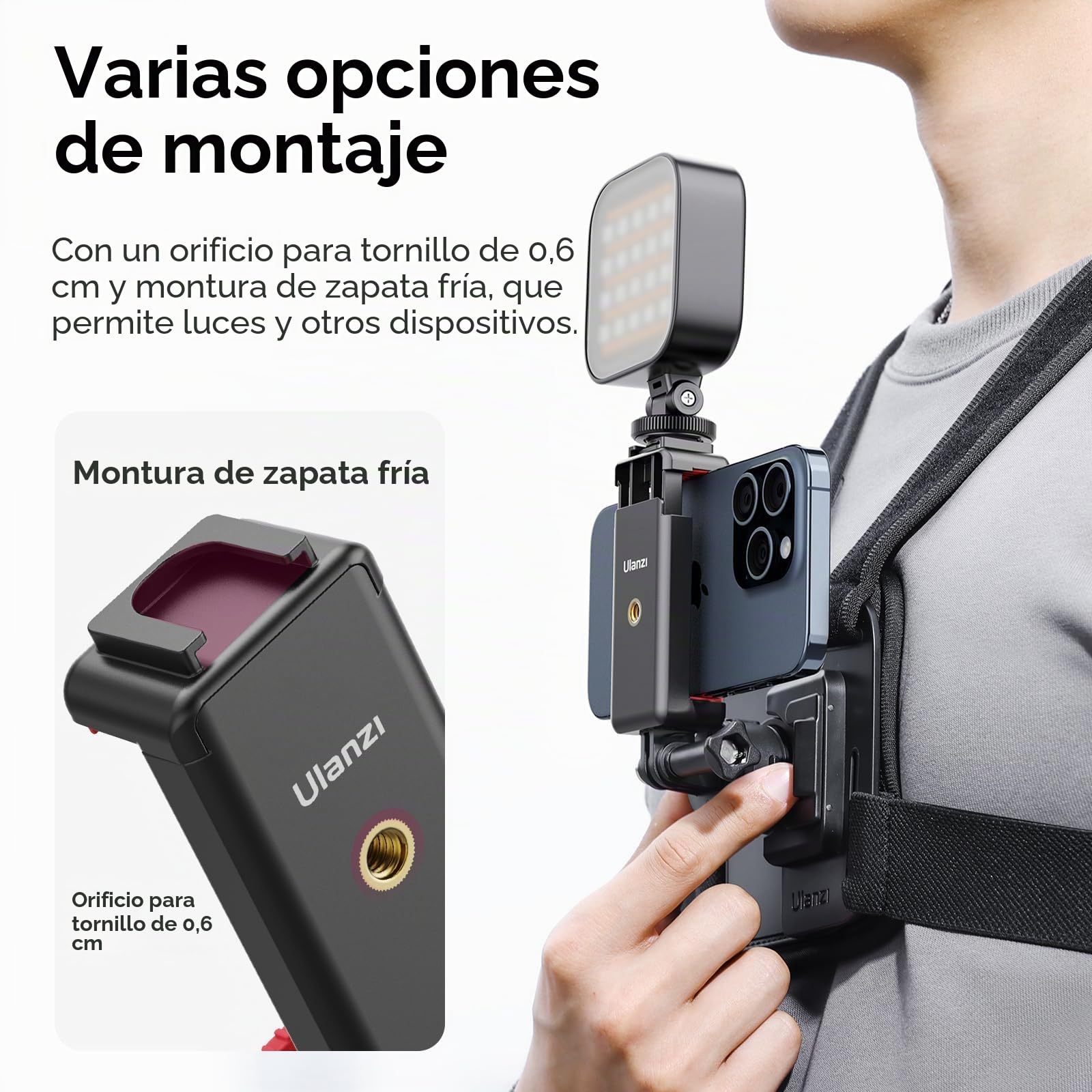 Ulanzi POV - Soporte de pecho magnético para iPhone 15, 14, 13, 12, DJI Osmo, cámara de acción, correa de pecho, cómoda para vídeo Vlog