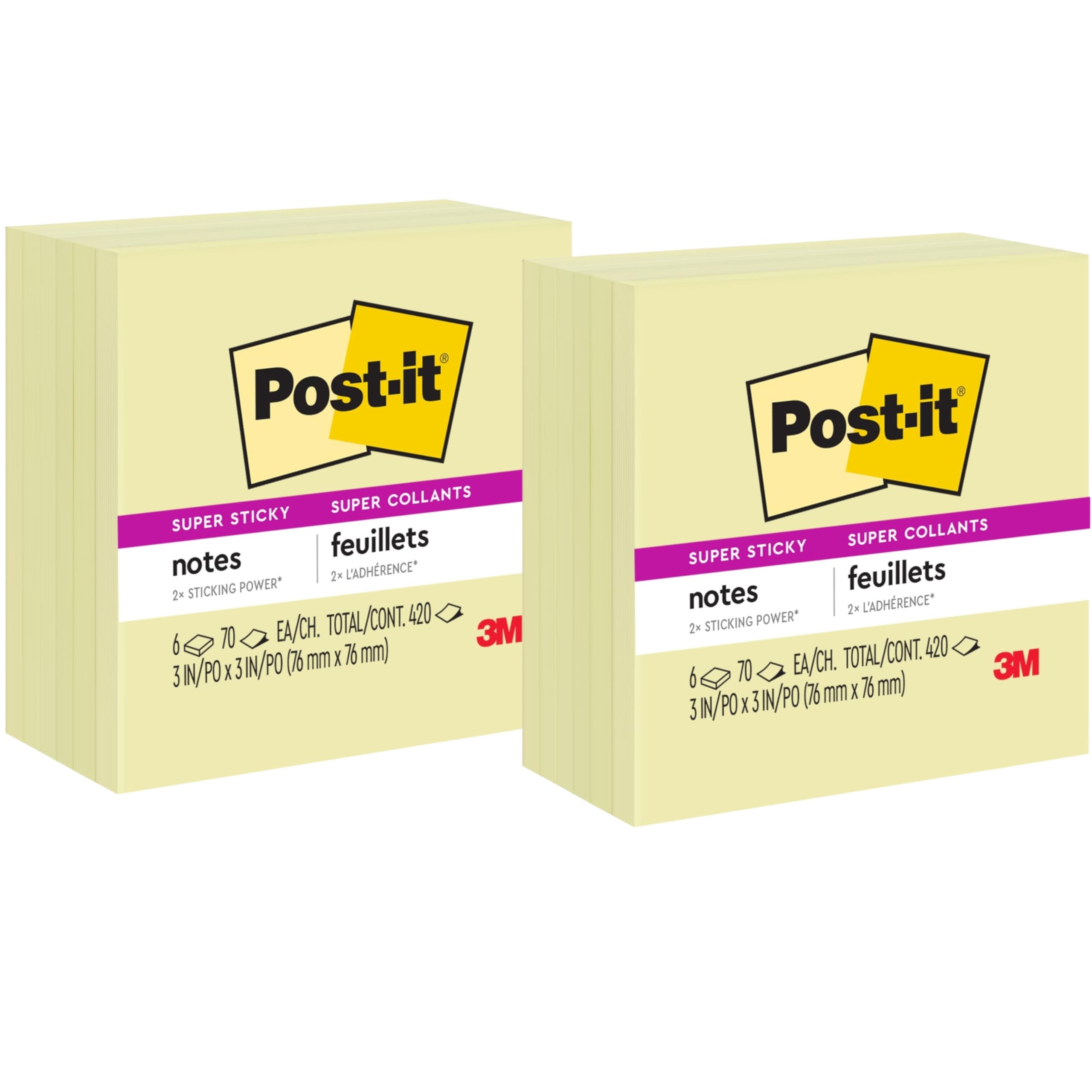 Post-it Super Sticky Notes, 12 blocchetti di foglietti adesivi, 7,6 x 7,6 cm, materiale scolastico, prodotti per ufficio, foglietti adesivi per superfici verticali, monitor, pareti e finestre, giallo