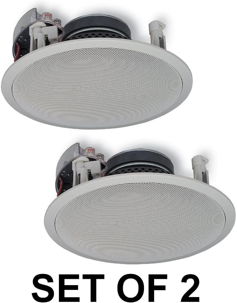 Custom Easy-to-install In-Ceiling Flush Mount 2-Way 120 watts Natural Sound Speaker Set (Pair of 2) with 1" Tweeters & 8" Woofer + 50 feet of Oxygen-Free Copper Speaker Wire