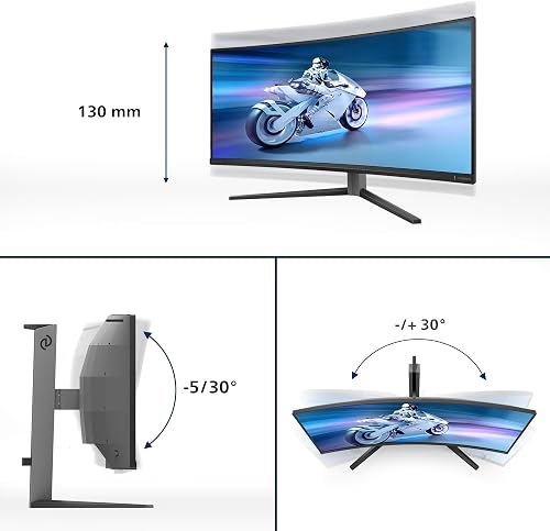 Philips Evnia Gaming Moniteur Incurvé, 34M2C6500AM 34" 175Hz QD-OLED Dalle, 0.03ms GtG, HDR400 TB, FreeSync Prem. Pro, G-Sync, Ajustable en hauteur, USB Hub(3440x1440 HDMI 2x 2.0 DP 1x 1.4) Gris foncé - 5