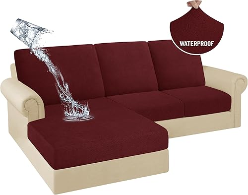 Miniatura 20 de HDCAXKJ Fundas de cojines de sofá seccional 100% impermeables, 8 piezas, funda seccional en forma de L, funda elástica para asiento de sofá chaise,