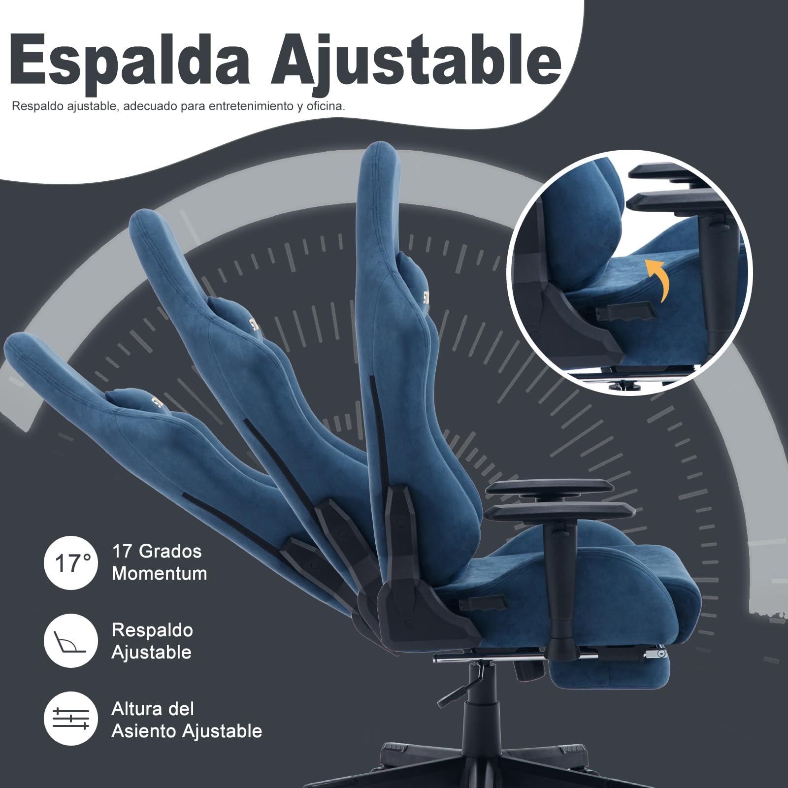 Symino Silla Gaming Ergonómica con Reposapiés, 150° Reclinable: Soporte Lumbar y Reposacabezas Regulable, Ajustable en Altura, Soporta hasta 200kg (Blue)