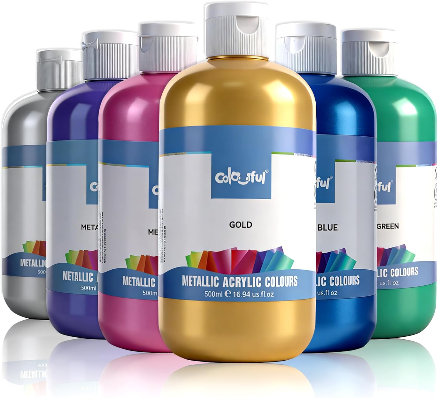 Colorful Artist Metallic Acrylic Paint Set, 6 Pack 16.67oz each Art Paint, Non Toxic, Non Fading Paints for Art Painting, Handcrafts, Ideal for Multi-surface