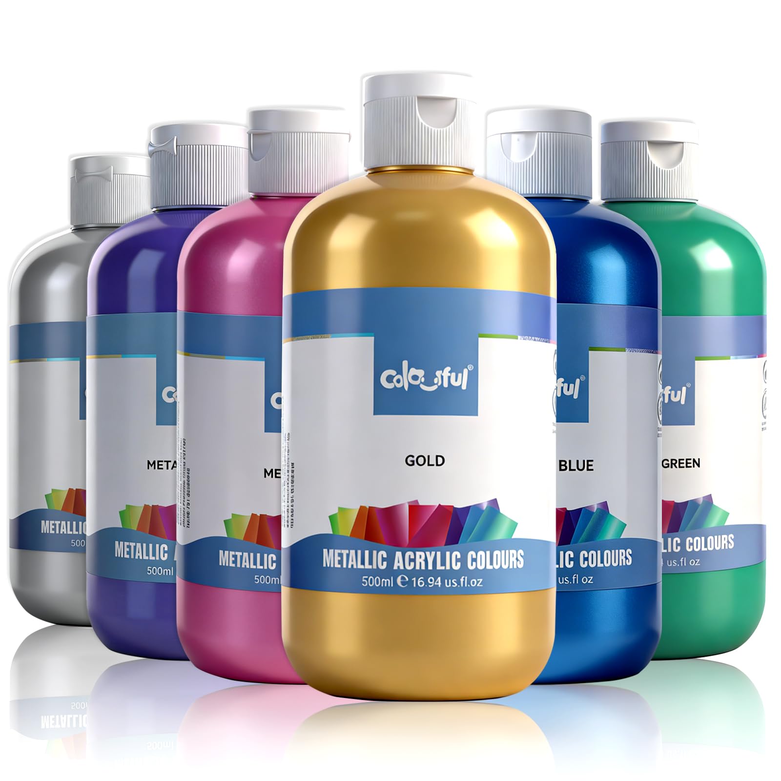 Colorful Artist Metallic Acrylic Paint Set, 6 Pack 16.67oz each Art Paint, Non Toxic, Non Fading Paints for Art Painting, Handcrafts, Ideal for Multi-surface