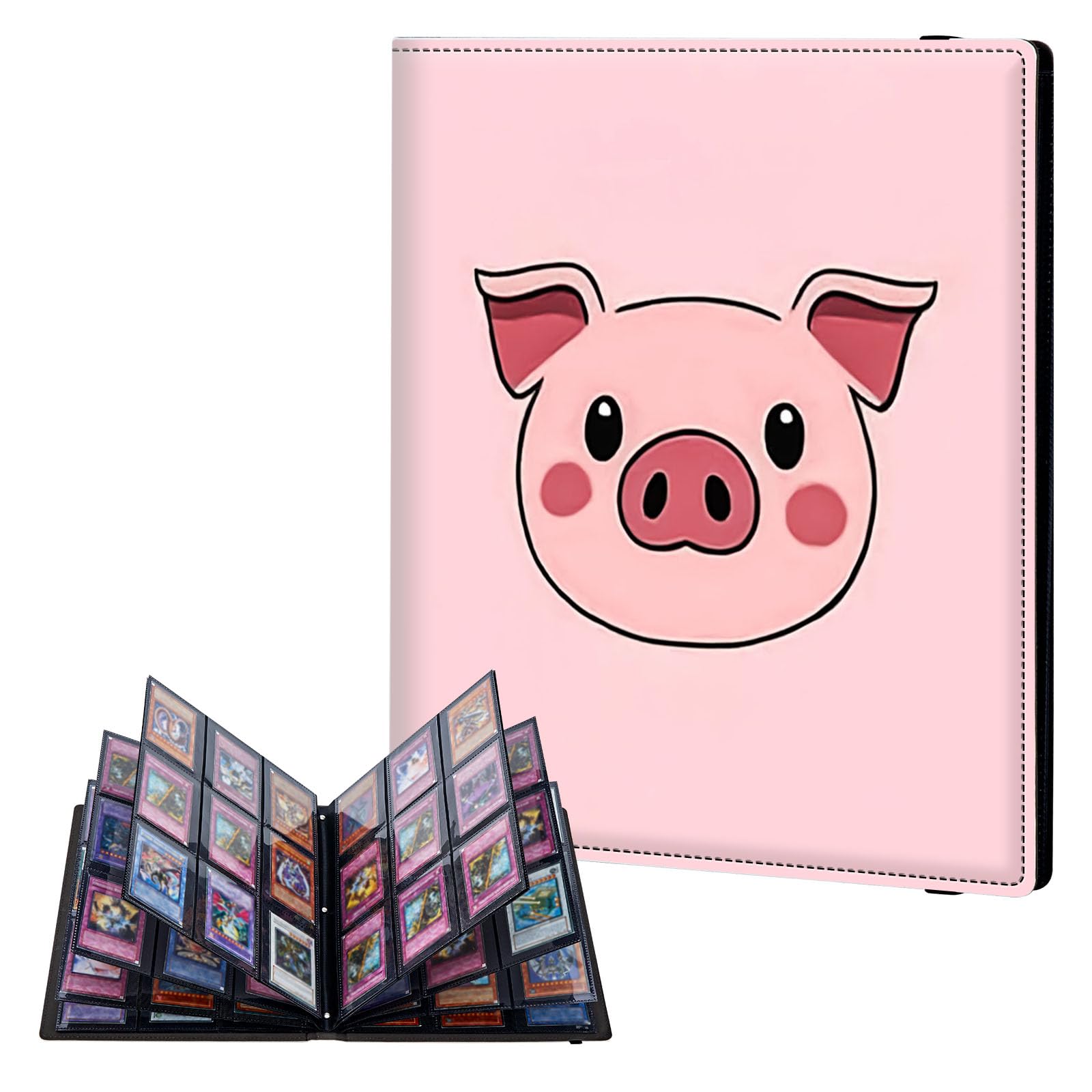 ETLKJVBL 9 Pocket Trading Card Binder, Card Collection Binder for TCG, MTG, Sports Cards, Baseball, Cute Pink Pig Trading Card Book Holder for Collectors, Top Loader Binder