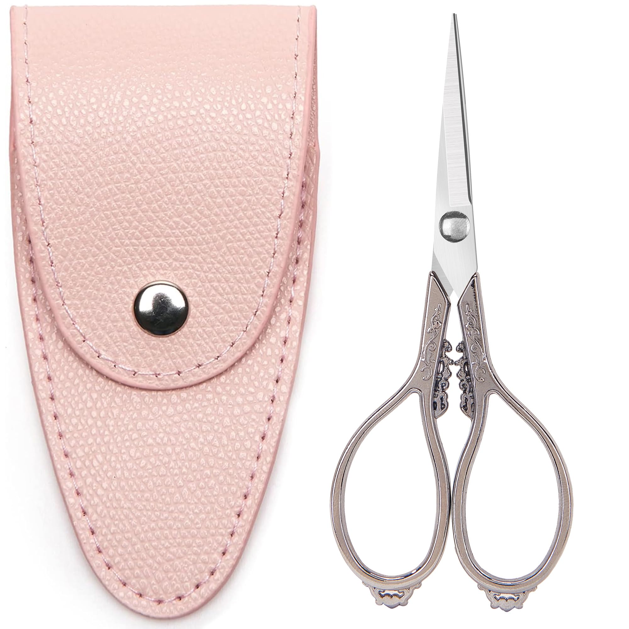 Small Embroidery Scissors,Small Sewing Scissors With Cover,Travel Scissors with Pouch,Mini Crochet Scissors for Craft Art Work DIY Tools,Stainless Steel Sharp Tip,Vintage European Style (SILVER)