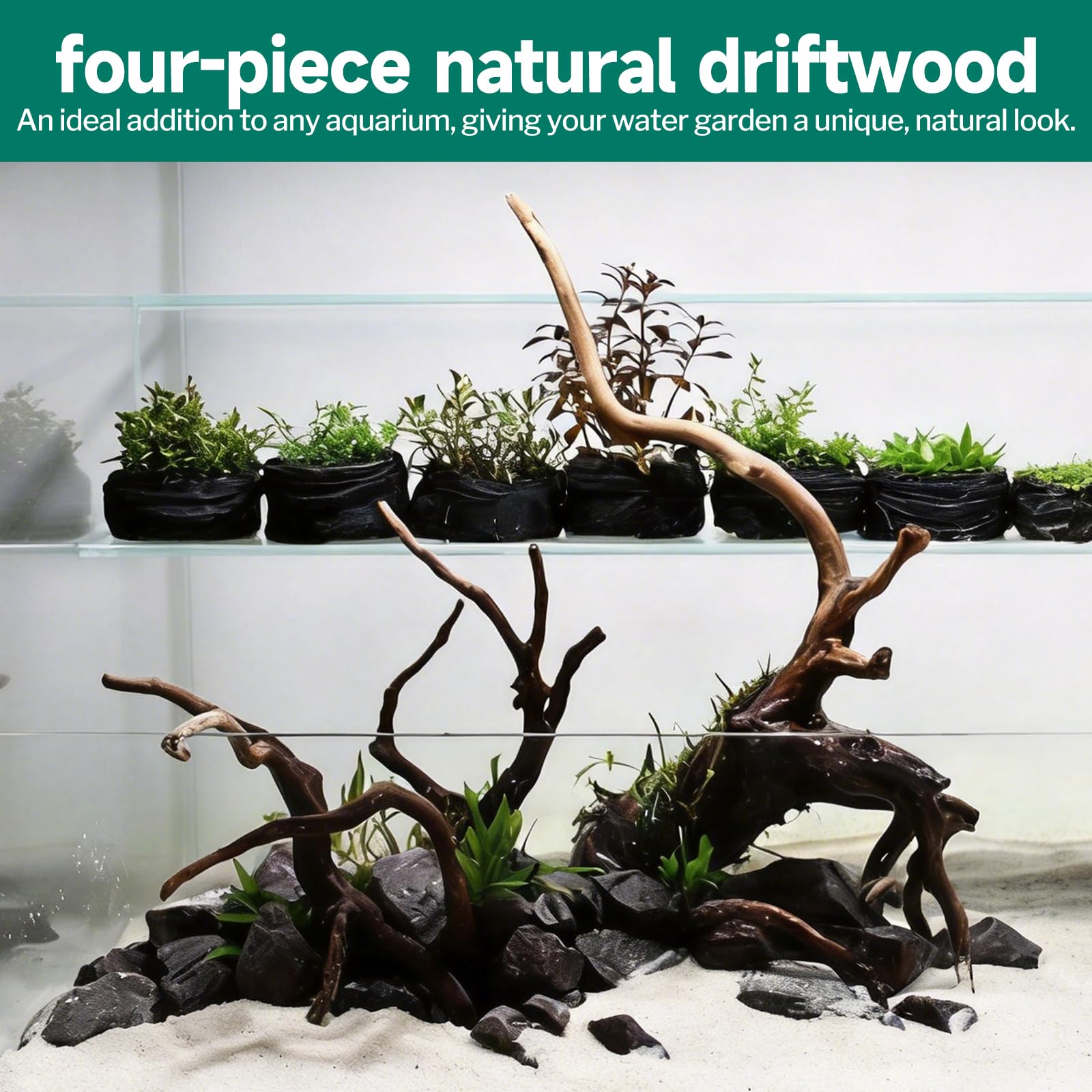4 sztuki korzeni do akwarium, drewno dryfujące, dekoracja 12-20 cm, drewno korzeniowe, losowy kształt, drewniany pień dekoracyjny do akwariów i terrarium, dekoracja drewniana