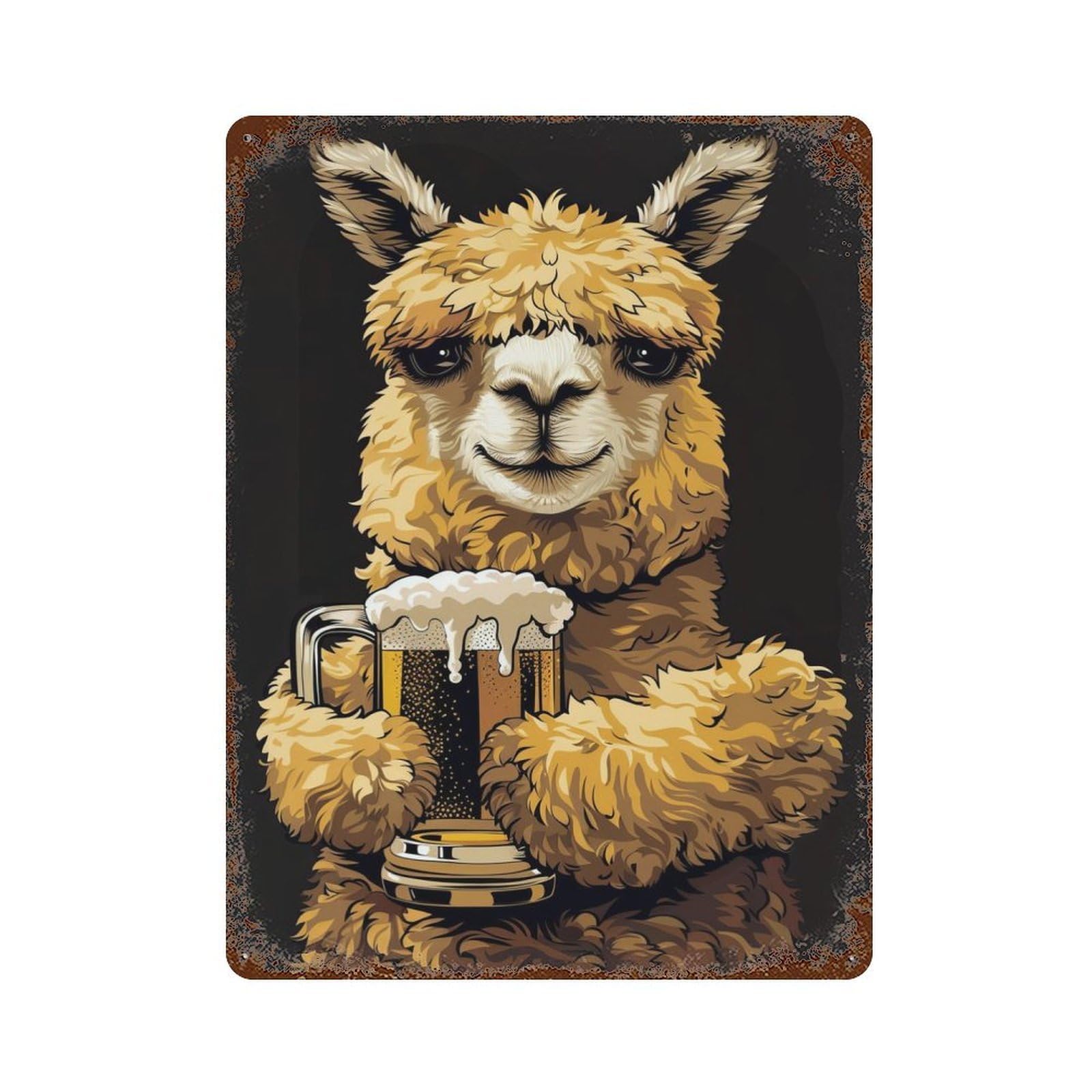 Distressed Metal Wall Sign Alpaca Beer 15.7"x11.8", Vintage Wall Decor for Garage, Bar And Workshop Decor