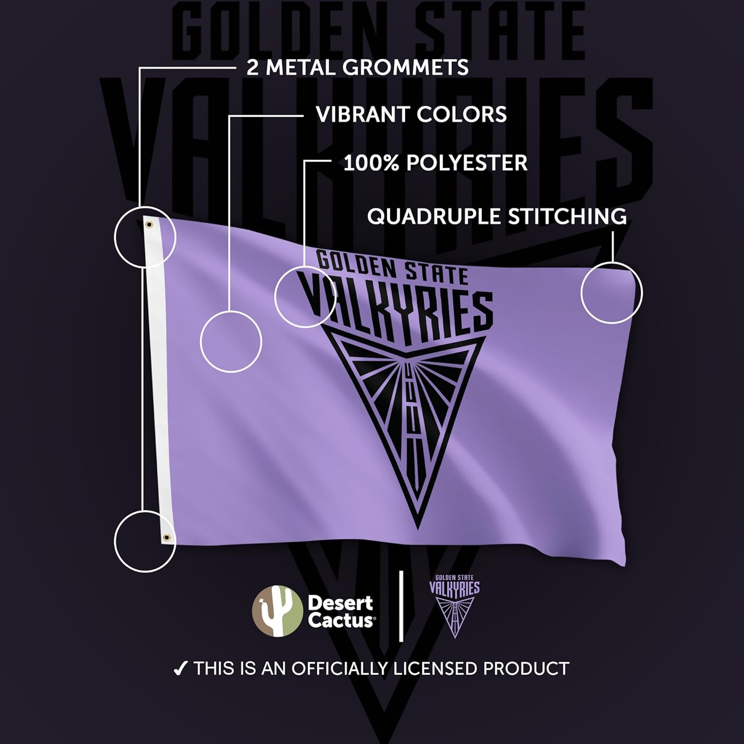 Desert Cactus Golden State Valkyries Flag Team WNBA 100% Polyester Indoor Outdoor 3x5 feet Flag (Design B) - Image 4