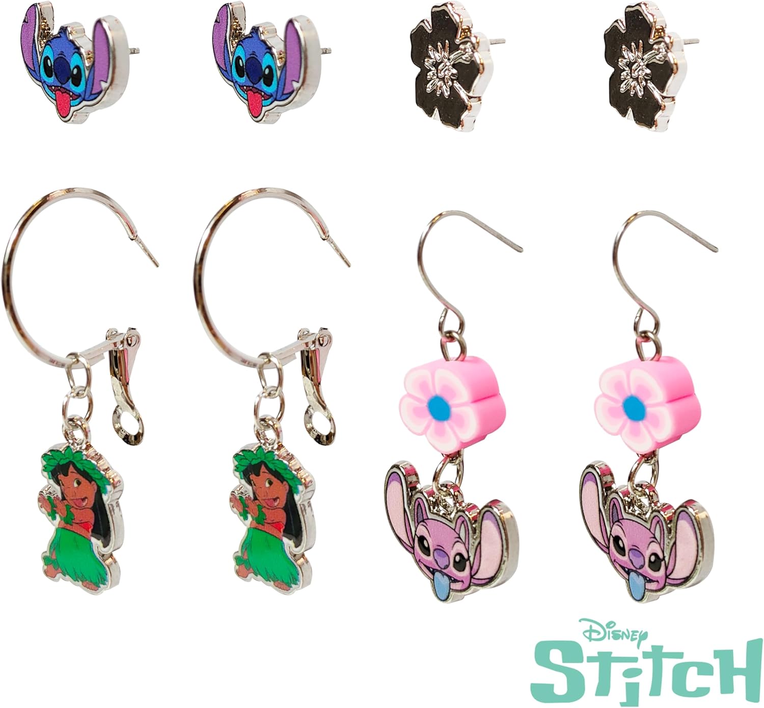 Stitch Hypoallergenic Earrings for Girls, Stud & Fishhook Drop Sets with Charms, One Size Fits All, Stitch Jewelry, Disney Accessories, Ages 4+ - Image 2