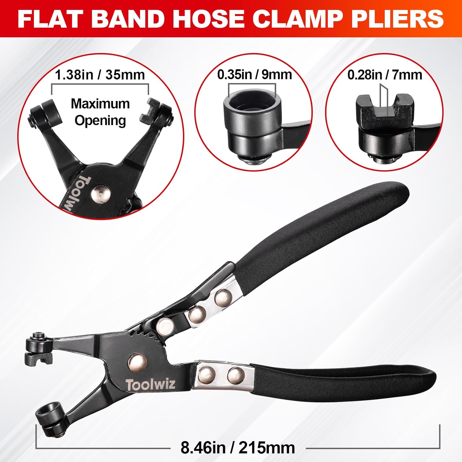 Toolwiz 4 Pcs Hose Clamp Pliers, Spring Coolant Radiator Hose Clamp Pliers Automotive Tools, Includes 27" Long Reach Wire Spring, Flat Band, Remover, Clic-R Type Hand Tools - Image 3