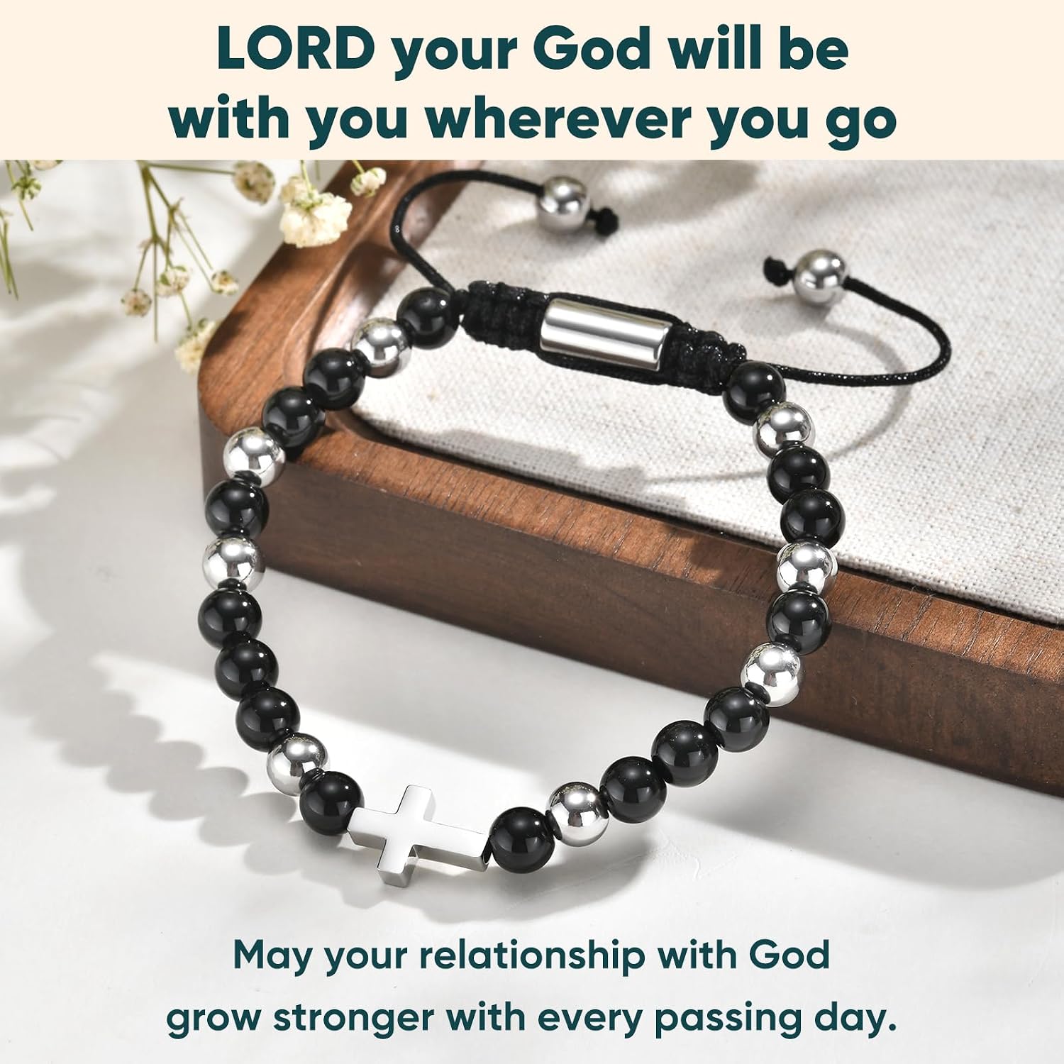 Gamtic Adjustable Beaded Cross Bracelet for Boys Men Kids, Religious Rosary Bible Verse Bracelets First Holy Communion Joshua 1:9 Graduation Christian Birthday Baptism Gifts for Son Grandson Nephew